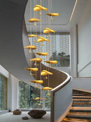 Axyaa Copper Lotus LED Chandelier for Duplex Living Room, Luxury Villa Indoor Lighting Fixtures.