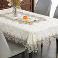 Axyaa White Floral Lace Embroidery Tablecloth - Waterproof Rectangle Table Cover