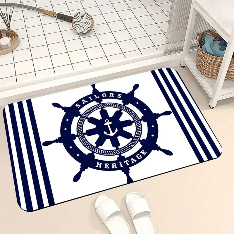 Axyaa Blue Emblem Pattern Diatom Mud Floor Mat: Super Non-Slip & Absorbent