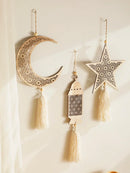 Ramadan Wooden Moon & Star Ornaments by Axyaa - Eid Decor & Ramadan Gift