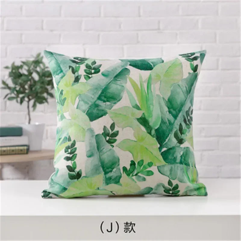 Axyaa Cactus Linen Cushion Cover 45x45cm for Home Decor - Green Plant Pillow Cover