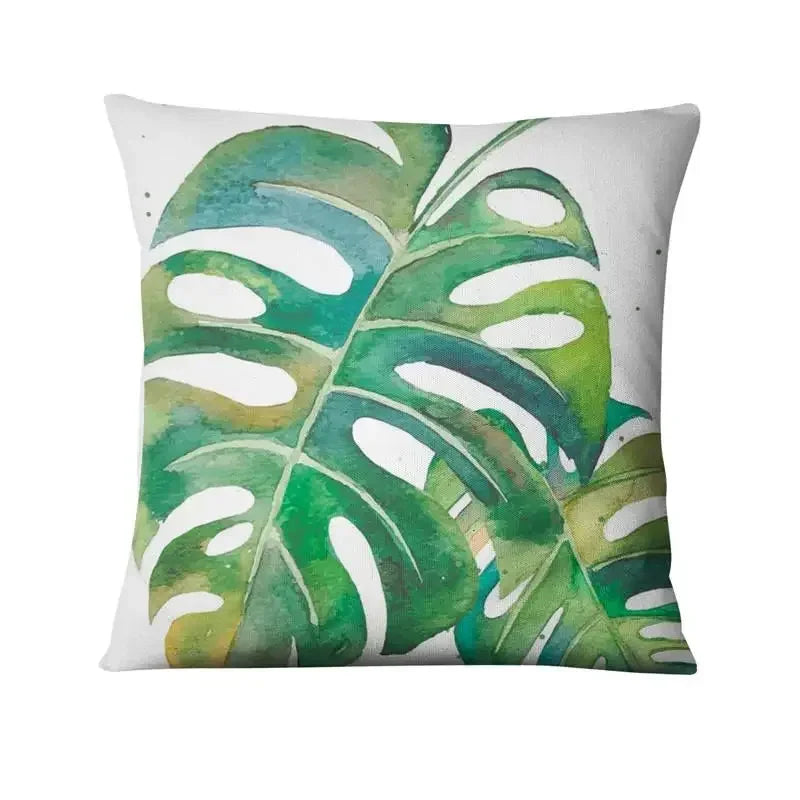 Axyaa Tropical Palm Leaf Print Cushion Cover for Living Room, Bedroom, and Car