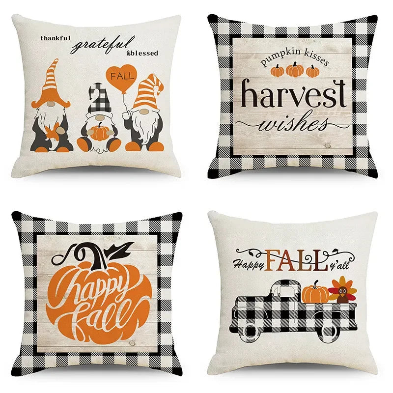 Axyaa Autumn Pumpkin Cushion Cover 18x18 Inches - Modern Thanksgiving Decor Pillowcase