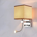 Axyaa LED Fabric Lampshade Wall Light with USB Charging Port, Adjustable Spotlight
