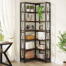 Axyaa 7-Tier Industrial Corner Bookshelf: Wood & Metal Freestanding Display Shelf