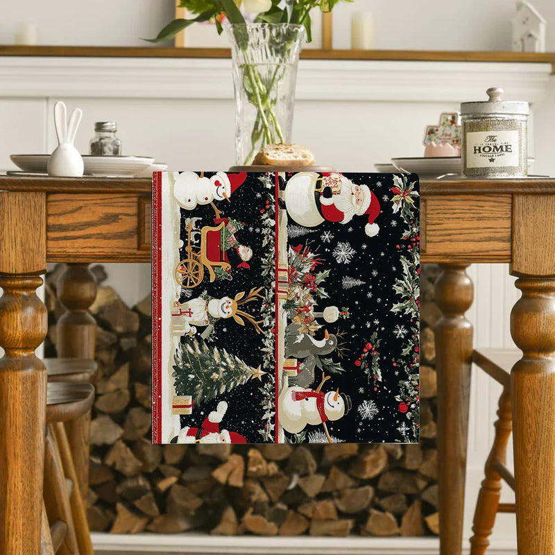Axyaa Christmas Table Runner Snowman Santa Tree Farmhouse Holiday Decor
