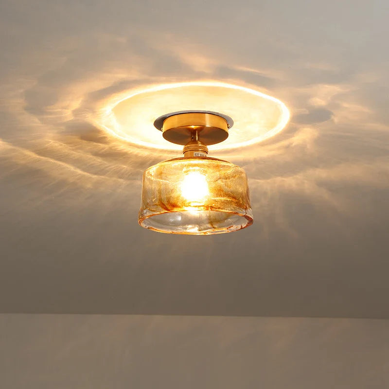 Axyaa Modern Amber Glass LED Ceiling Lights with Copper Socket for Home Decoration