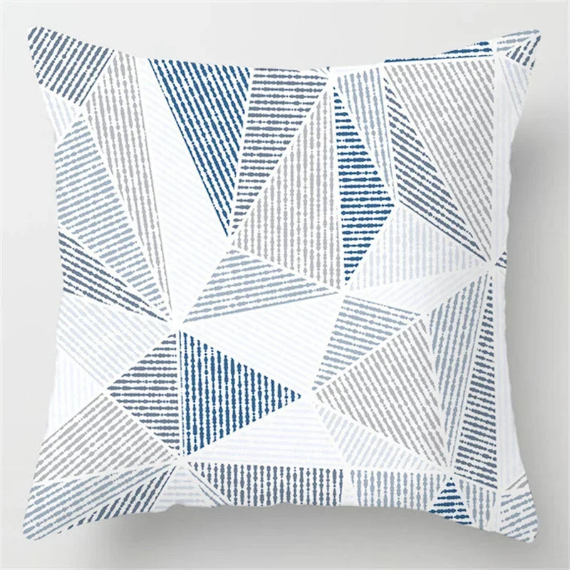 Axyaa Blue Geometric Marble Stripe Line Pillowcases - Set of 2
