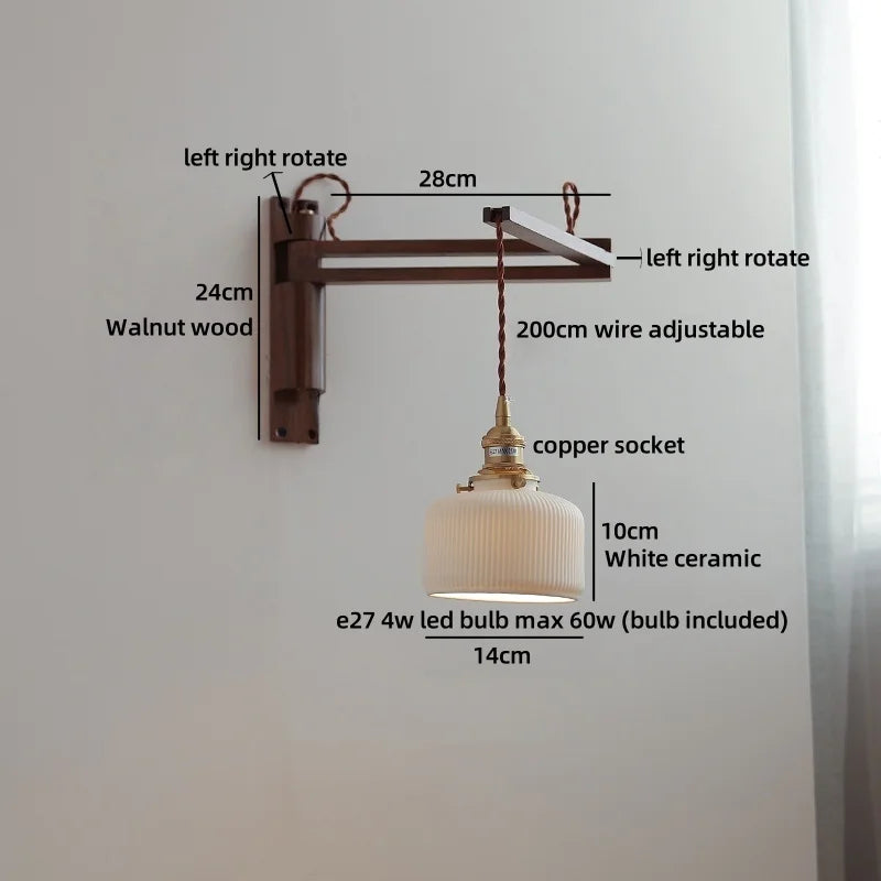 Axyaa Walnut Wood LED Wall Lamps Switch Ceramic Japan Style Kitchen Stair Light