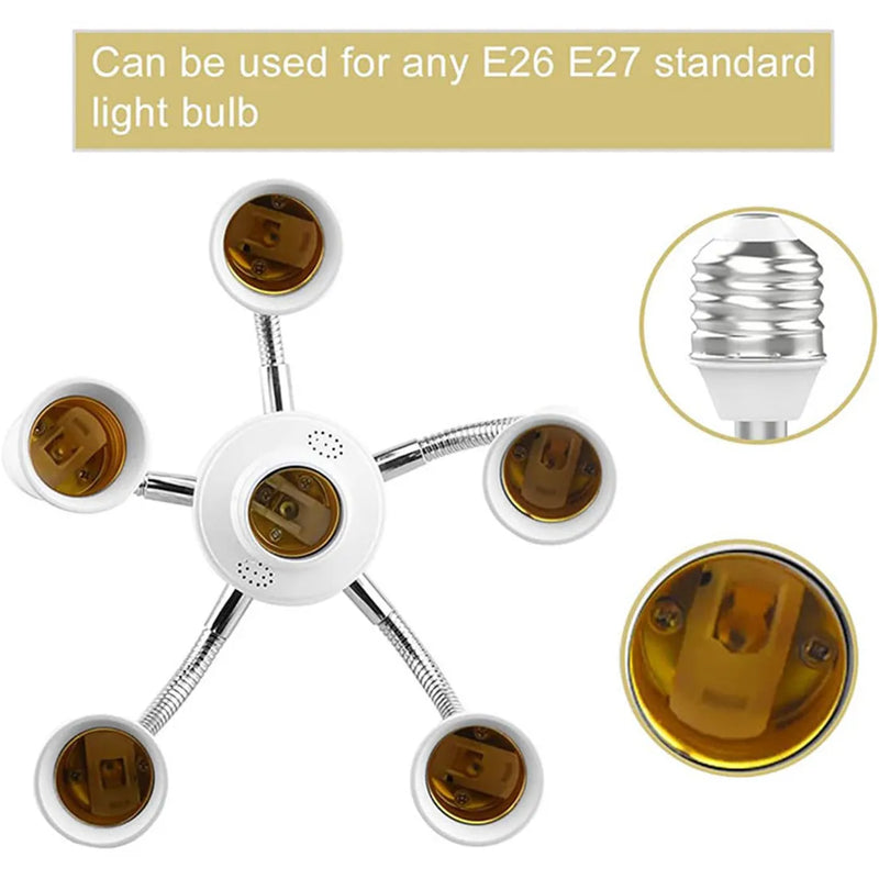 Axyaa 6-in-1 E26 E27 Light Splitter Socket Adapter for Standard LED Bulbs