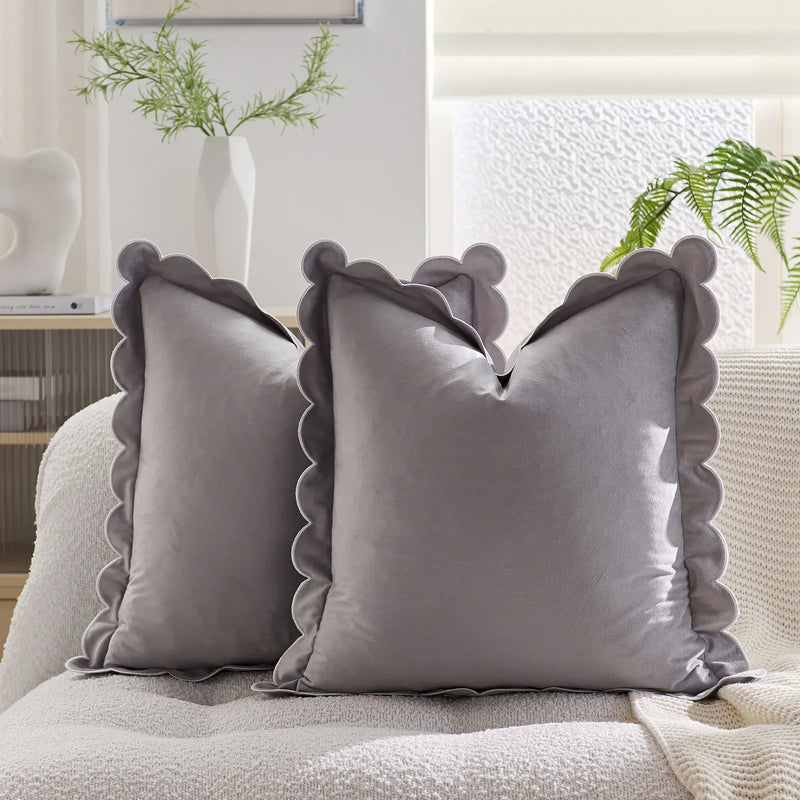 Axyaa Wave Fringed Velvet Cushion Cover in Various Colors