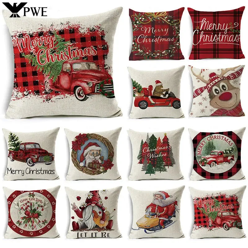 Axyaa Cartoon Christmas Linen Pillowcase Decoration 45cm*45cm, Perfect Gift for Home