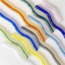Axyaa Wavy Glass Straws Set with Brush, Colorful Drinkware for Kitchen, Party, Bar