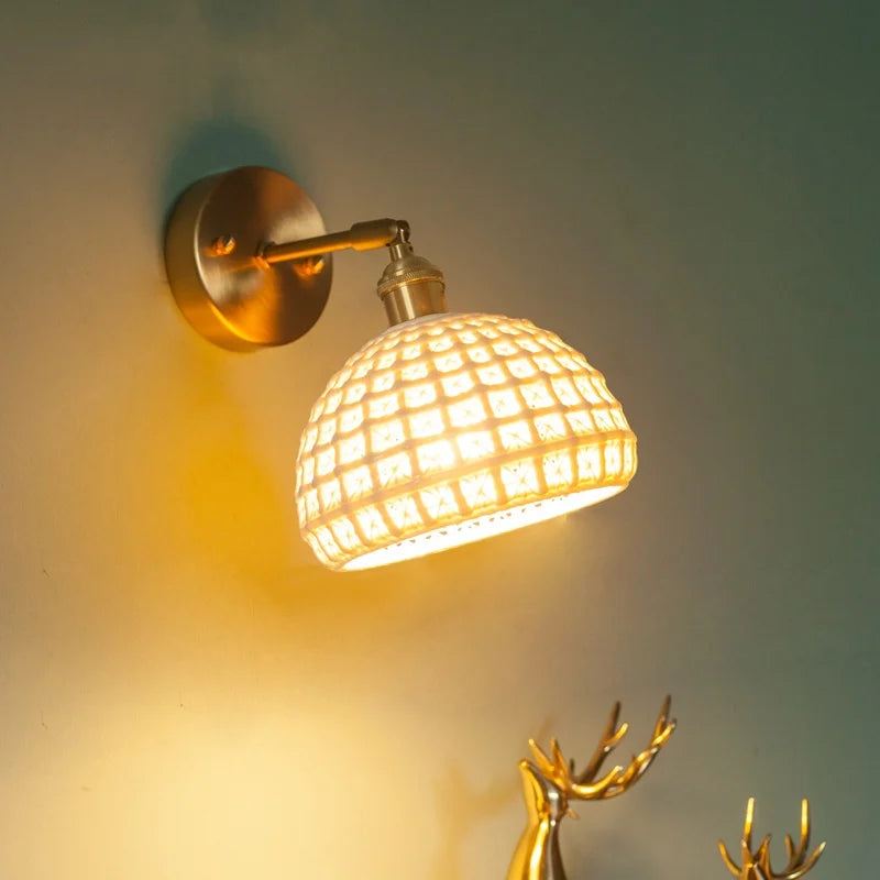 Axyaa Nordic LED Wall Lamps, Modern Copper Arm Ceramic Light for Living Room, Bedroom