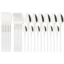 Axyaa 24-Piece Stainless Steel Dinnerware Set White Silver Flatware Tableware Kit