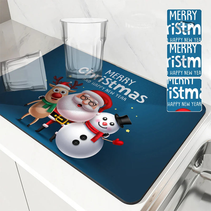Axyaa Christmas Kitchen Drying Mat Large Absorbent Anti-slip Draining Pad