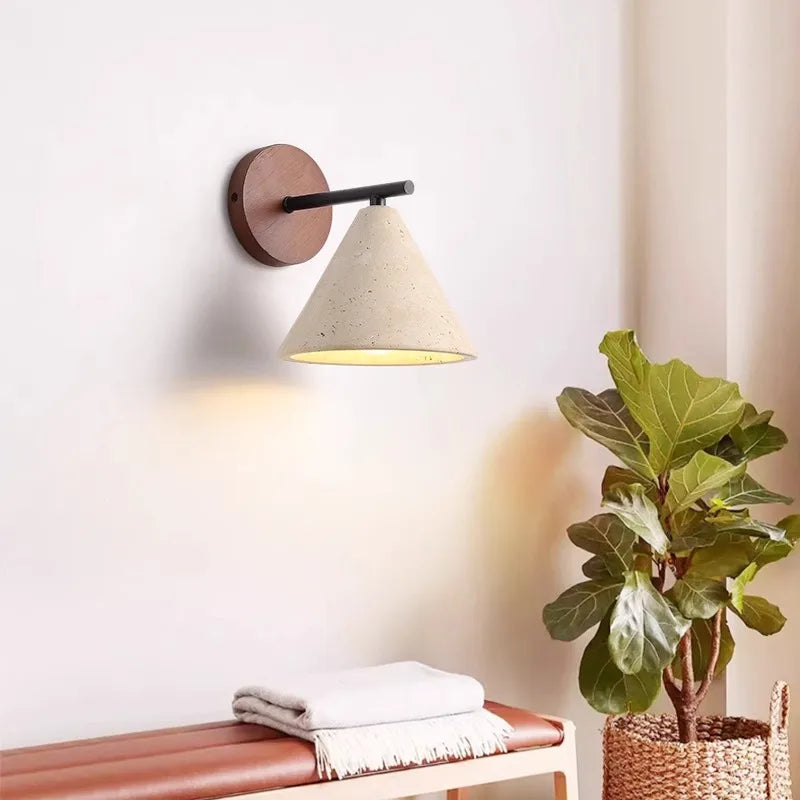 Axyaa Nordic LED Wall Sconce Wood Travertine Light Fixture