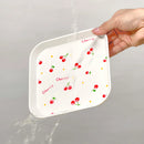 Axyaa Cherry Pattern Dessert Plates Set of 4 - Reusable Square Snack Dishes