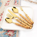 Axyaa Bamboo Handle Stainless Steel Cutlery Set