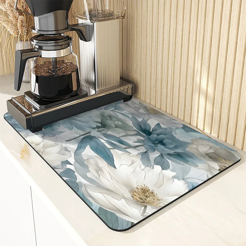 Watercolor Flower Drying Mat for Kitchen and Bathroom by Axyaa