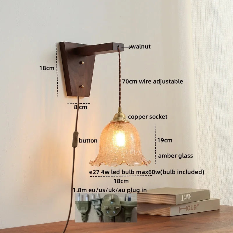 Axyaa Modern Walnut Copper LED Wall Light for Home Decor