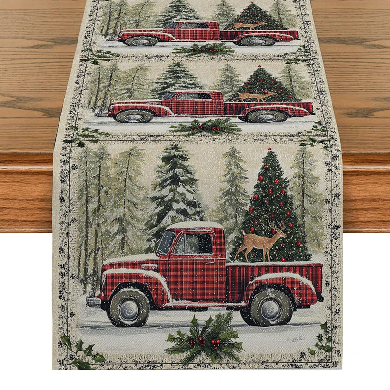 Axyaa Christmas Table Runner Farmhouse Kitchen Decor Dining Holiday Party