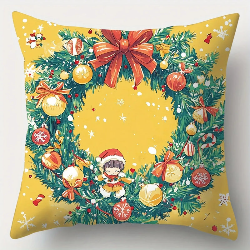Axyaa Christmas Pillowcase Set: Snowman, Fawn, Garland, Christmas Tree Print