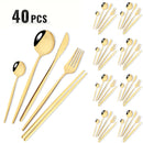 Axyaa Black Gold Mirror Stainless Steel Dinnerware Set - 40pcs