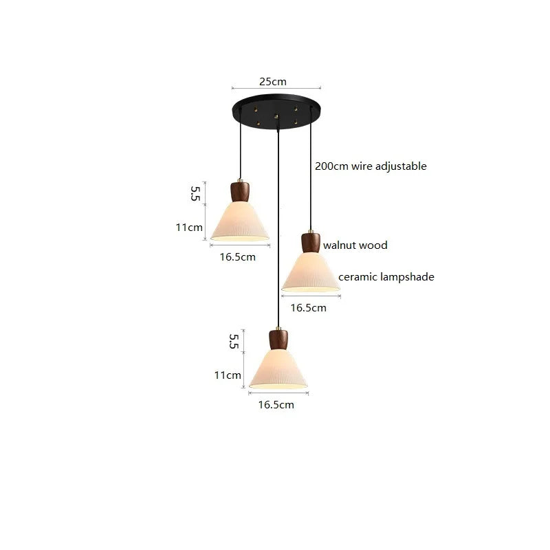 Axyaa Walnut Ceramic Nordic LED Pendant Lights - Japanese Style Modern Hanging Lamp