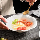 Axyaa French Ruffled Ceramic Deep Plate | Elegant White 3D Relief Design