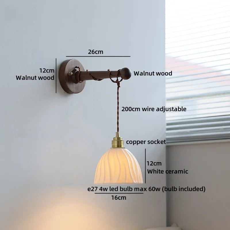 Axyaa Ceramic Wood Brass LED Wall Sconce for Home Decor