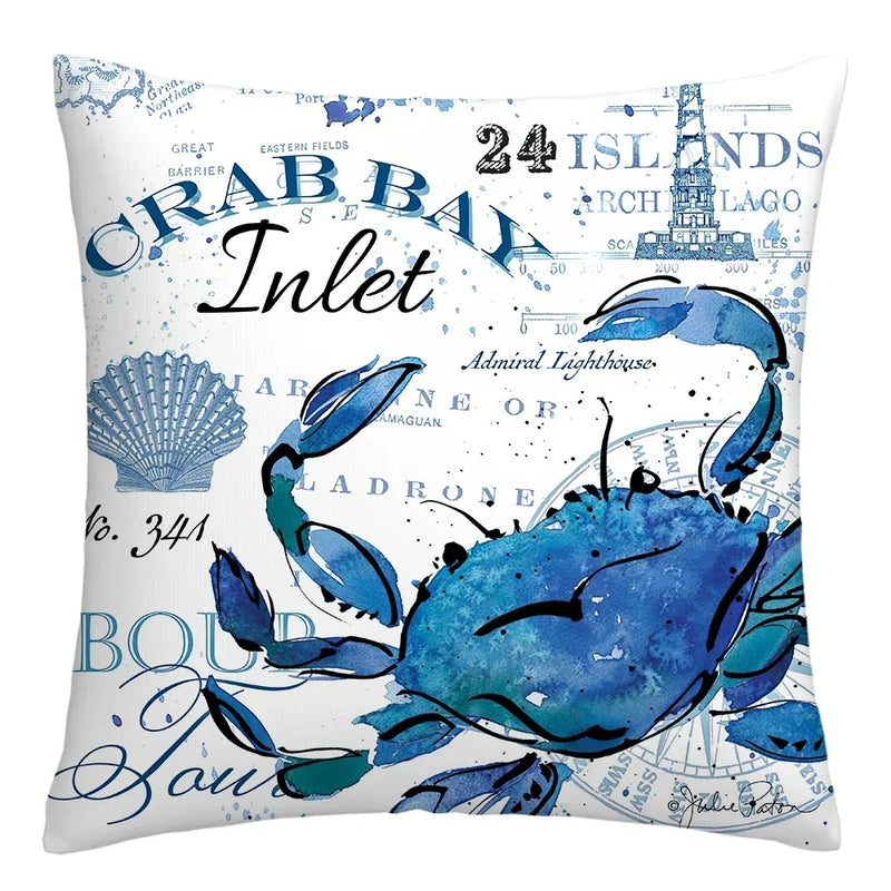 Axyaa Blue Marine Organism Pattern Polyester Cushion Cover for Home Sofa