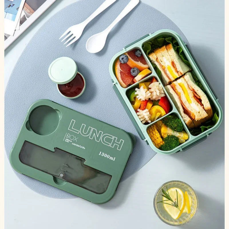 Axyaa 1300ML 4Grids Lunch Box: Tabieware, Microwavabie, Dishwasher Safe Bento Box