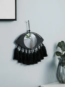 Black Evil Eye Macrame Mirror with Tassels by Axyaa - Handmade Boho Home Decor