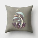 Fox and Bird Polyester Pillowcase by Axyaa: Cartoon Landscape Cushion Cover for Sofa