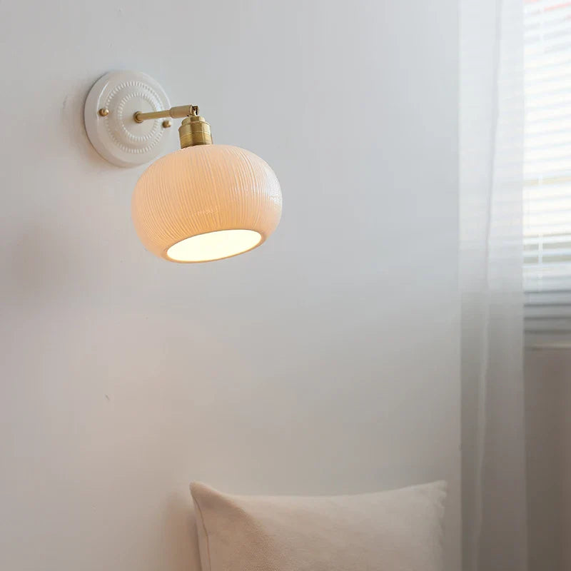 Axyaa White Ceramic LED Wall Sconce Mirror Light Copper Nordic Modern Bedside Lamp