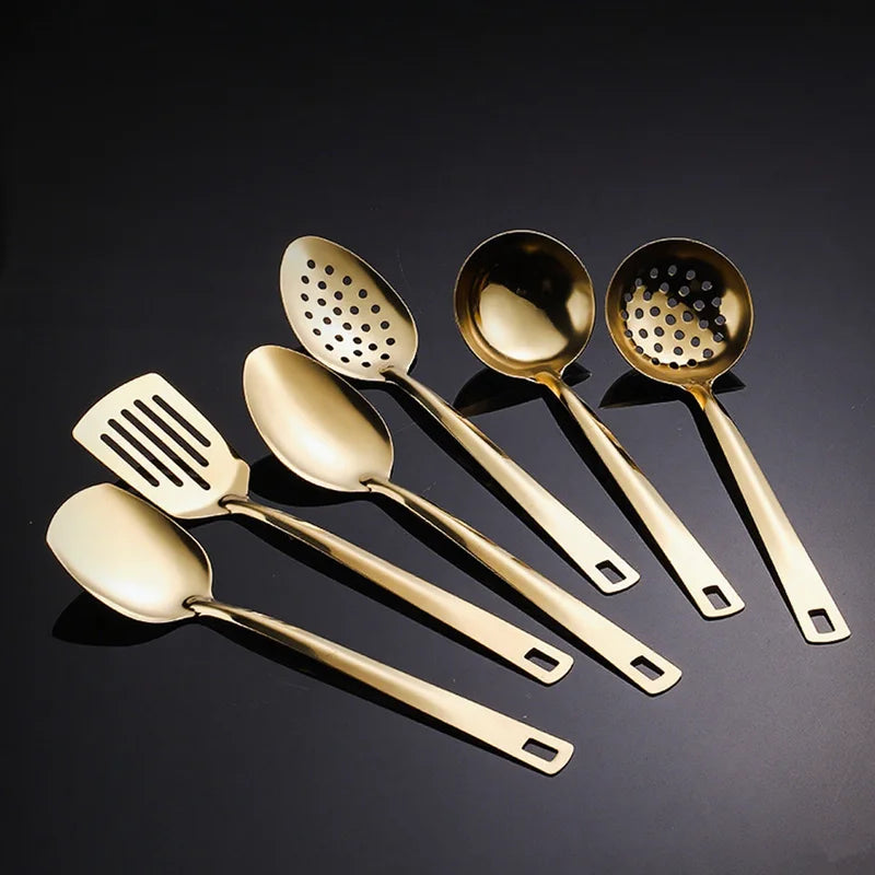 Axyaa Stainless Steel Cutlery Set Spoon Spatula Clander Kitchenware Mirror Polished