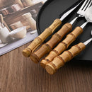 Axyaa Bamboo Handle Dinnerware Cutlery Set - Stainless Steel Tableware Steak Knives Fork Spoon Set