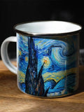 Axyaa Starry Night Oil Painting Enamel Camping Mug 12oz Art Enthusiasts Birthday Gift.