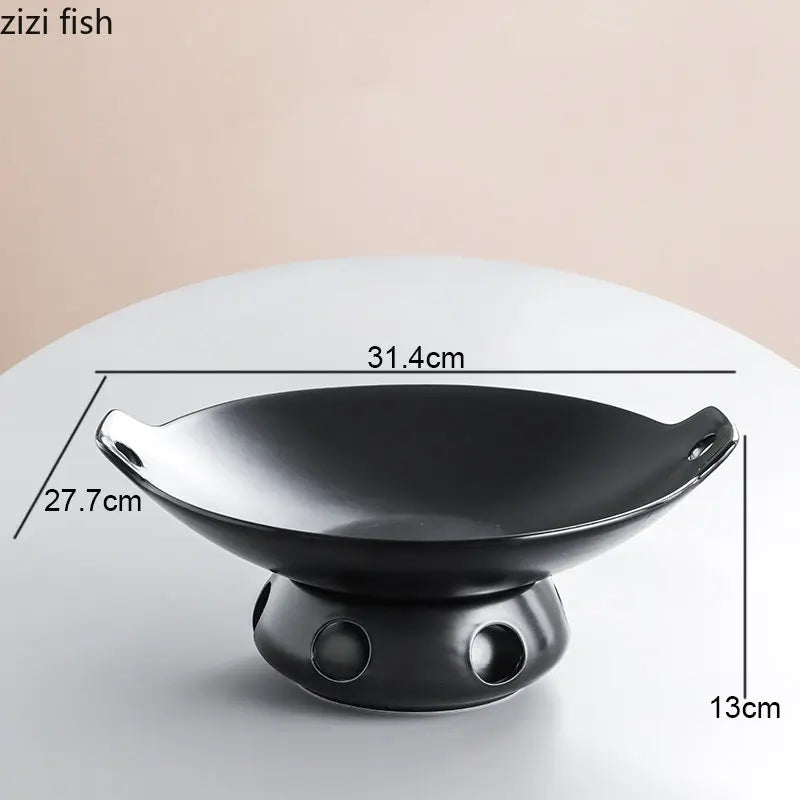 Axya Ceramic Dinner Plates Hot Pot Stove Set - Creative, Irregular Design Solid Color Tableware.