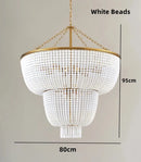 Axyaa Gold Frame White Beads Chandelier with Crystal Shade