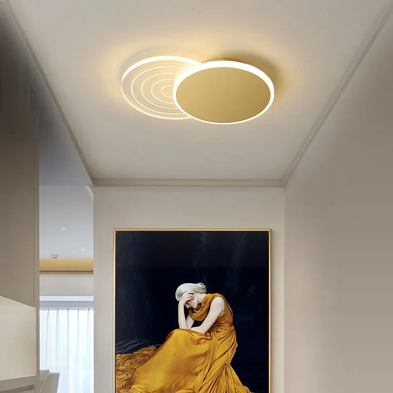 Axya LED Aisle Ceiling Light: Modern Golden White Chandelier for Corridor, Balcony, Kitchen & Bathroom