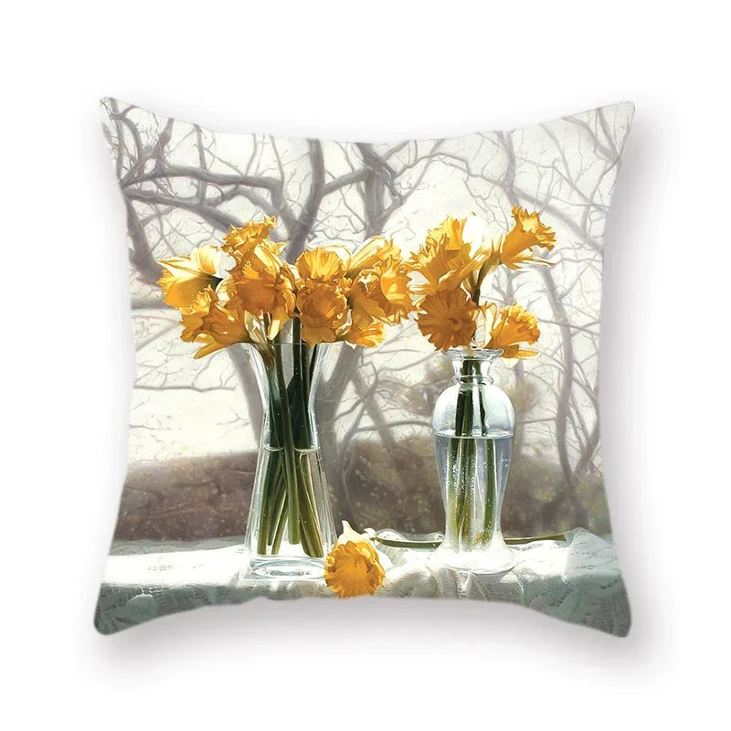 Axyaa Vase Flower Polyester Throw Pillowcase for Home Decor