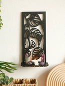 Black Gothic Leaf Pattern Wall Shelf by Axyaa - Crystal Display for Home Decor