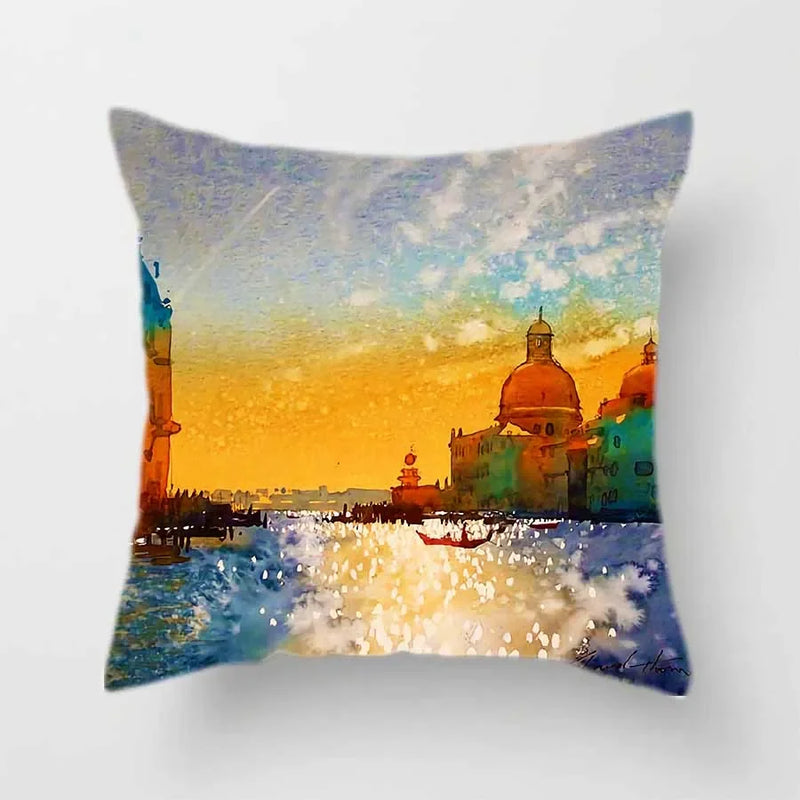 Axyaa Scenery Sailboat Pattern Pillow Cover 45X45CM for Home Decor