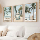 Tropical Surfboard Travel & Beach Photo Canvas Set, Ocean Palm Tree Print for Summer Decor by Axyaa.