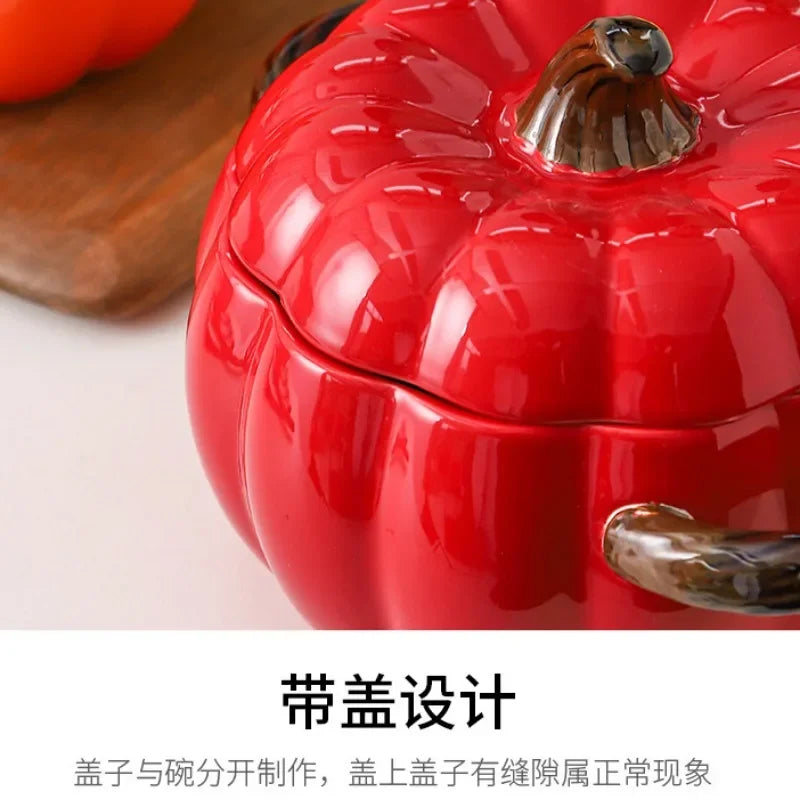 Axya Ceramic Pumpkin Soup Pot with Lid and Binaural Handle