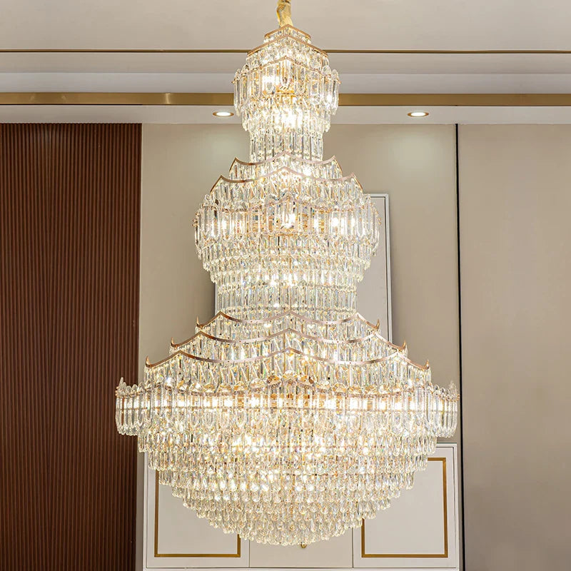 Axyaa Crystal Stair Chandelier: Elegant Duplex Villa & Hotel Mid-Floor Lighting