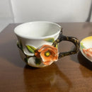 Axyaa Ceramic Flower Coffee Cup and Saucer: Elegant Embossed 3D Design