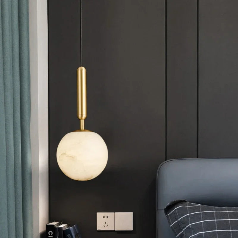 Axyaa Marble Pendant Light: Modern LED Hanging Lamp for Dining Room